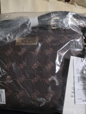 Monogrammed Nicole Miller Brown Cross Body Bag with Pink Logo Accents